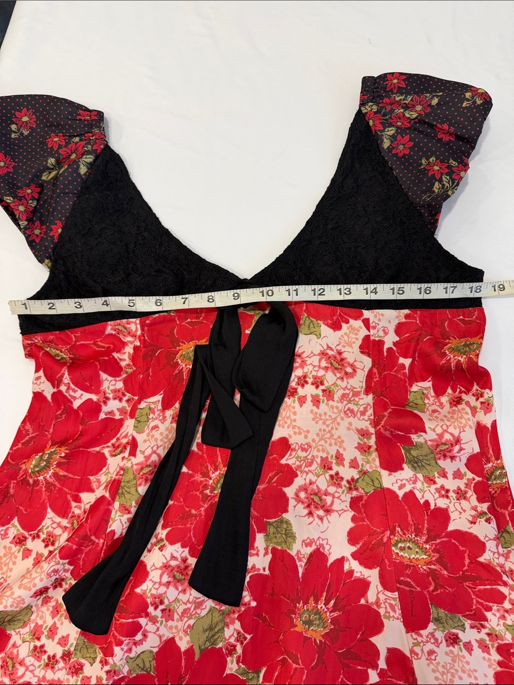 Free People Aurora Dress Red Floral A-line Mini Babydoll Puff Sleeves Size: XL - Picture 9 of 10